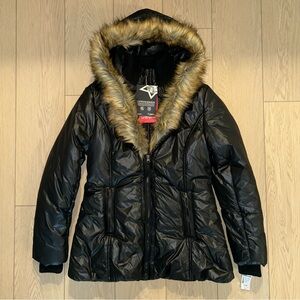 Oppenheimer Women’s Puffer Jacket with Fur Hood Trim Large